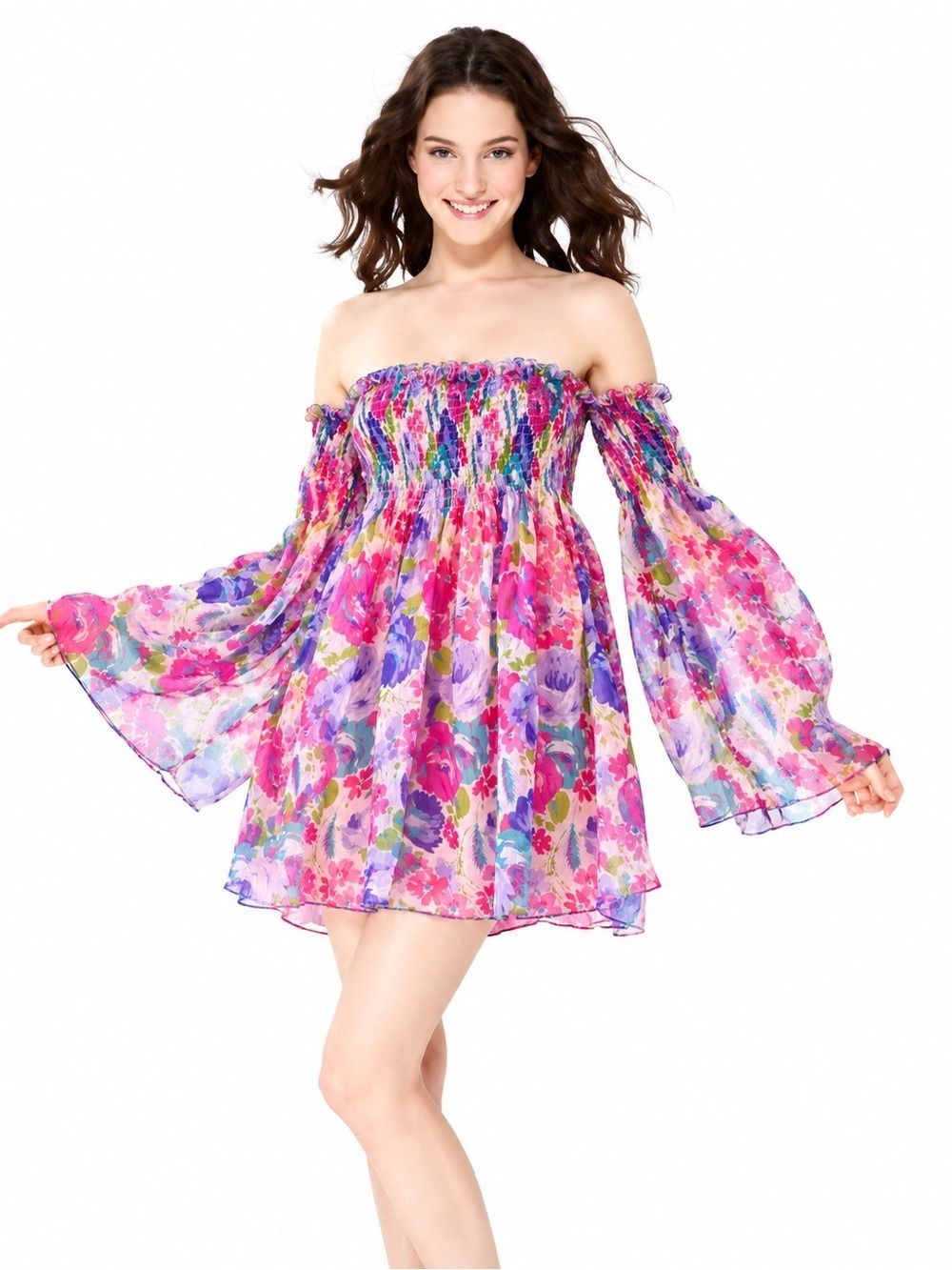 BETSEY JOHNSON VINTAGE 100% SILK FLORAL CHIFFON DRESS Size S